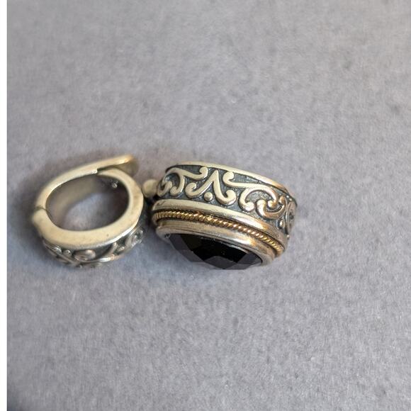 Vintage Faceted Black Onyx Sterling Silver 18K Gold Enhancer Pendant by Eleganza - Picture 3 of 8